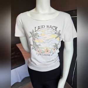 Old Navy CUT COLLAR Graphic Tee - Cream